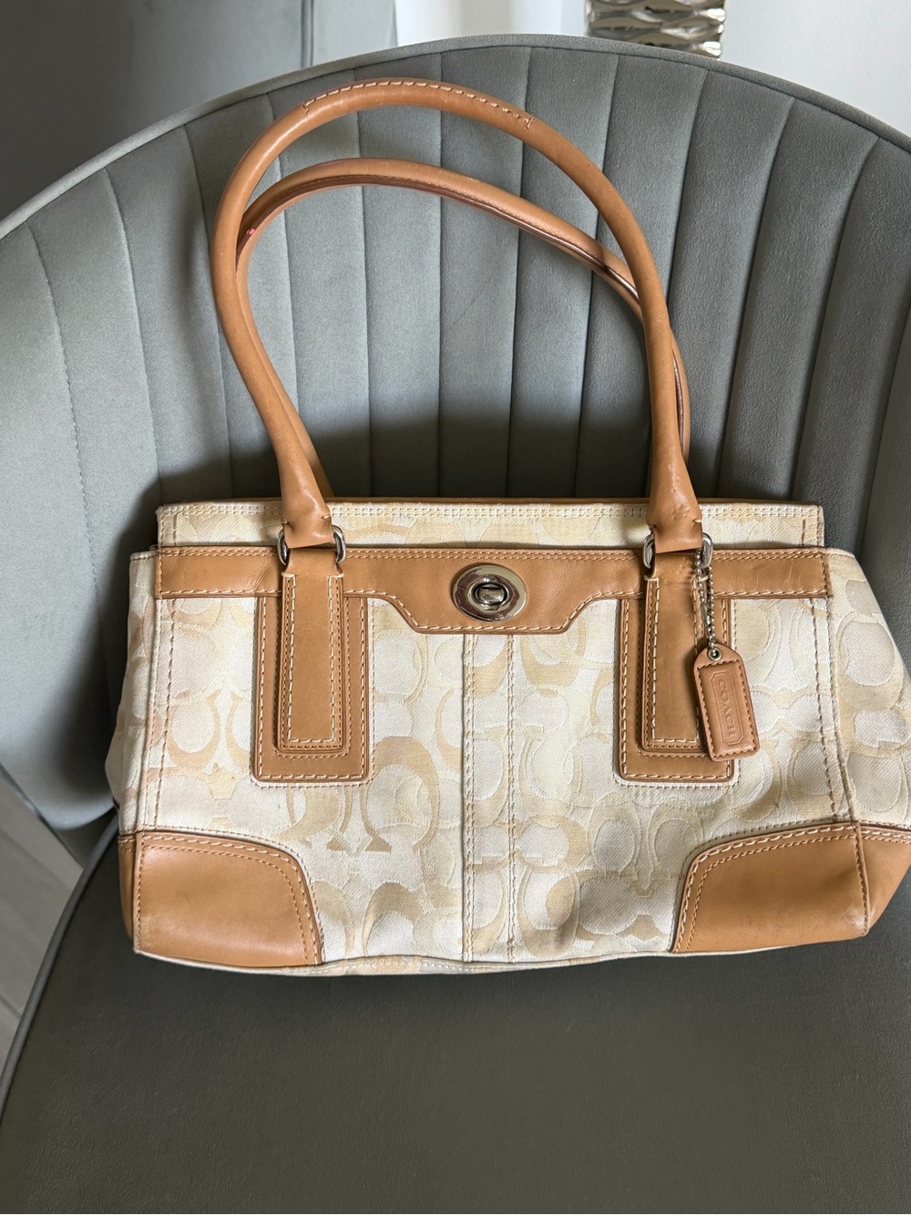 Coach Signature Canvas and Leather Tote in Khaki/Tan